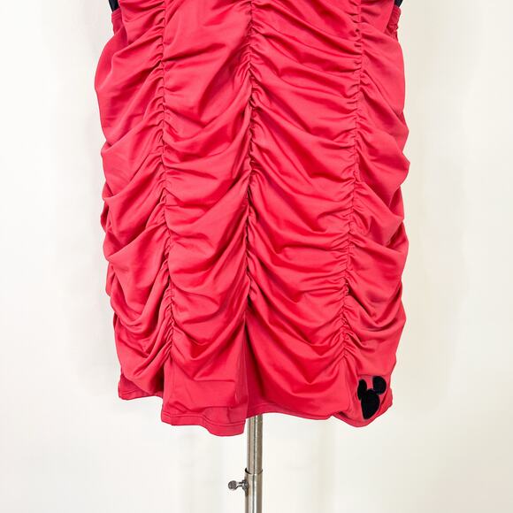 Torrid | Disney Mickey Mouse Red Black Ruched Shorts Style One Piece Swimsuit - Picture 4 of 14